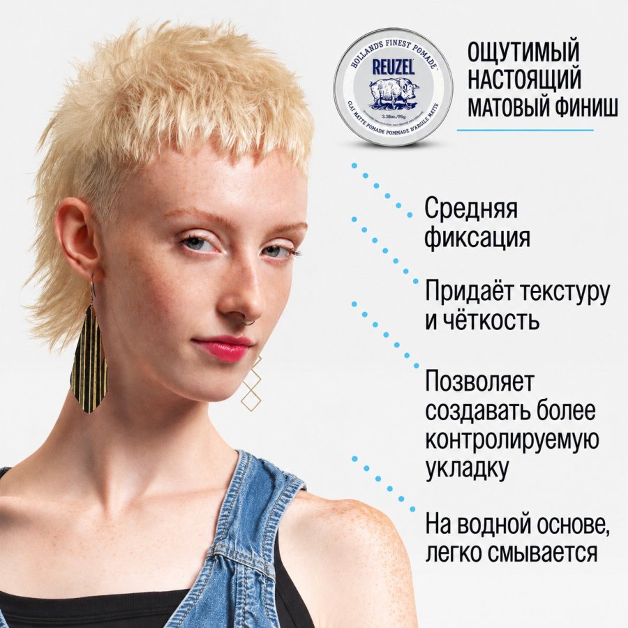 Помада для волос - Reuzel Clay Matte Pomade