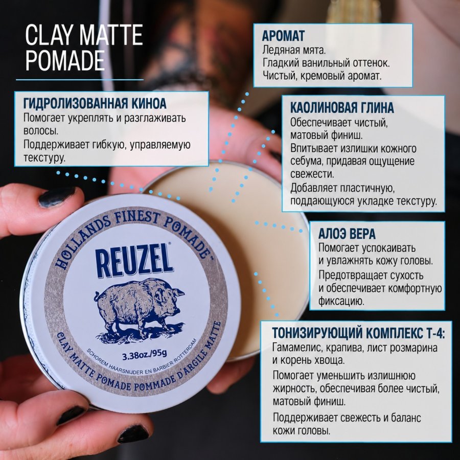 Помада для волос - Reuzel Clay Matte Pomade